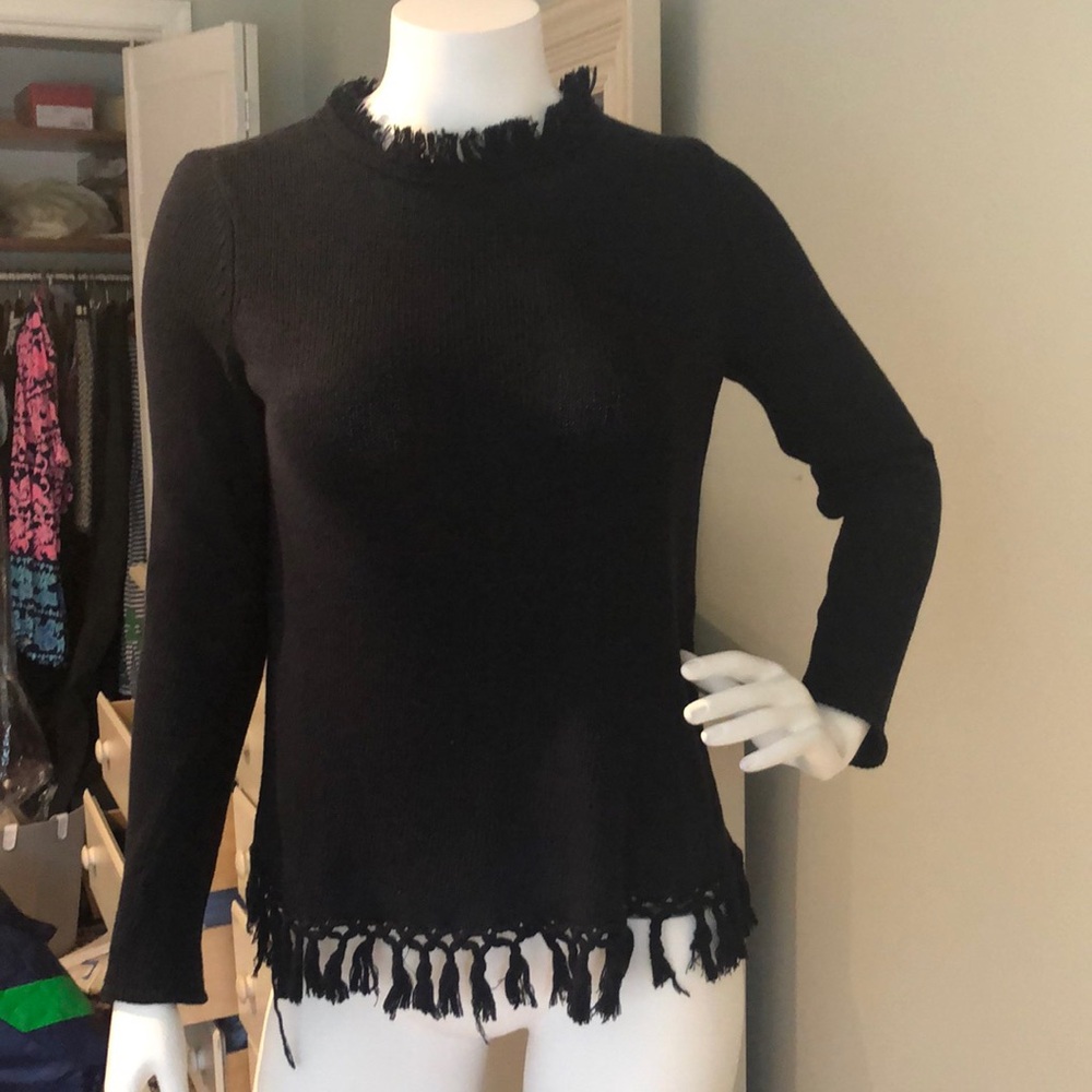 J. McLaughlin dark navy blue pullover fringe sweater